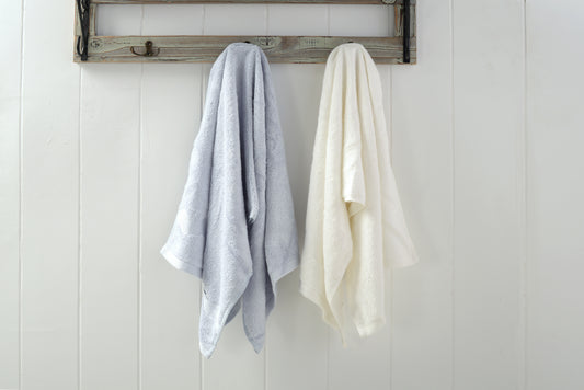 Soft bamboo-cotton bath towel folded on a rail